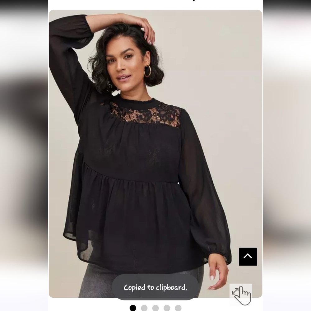 Torrid 2x Lace With Chiffon Overlay Blouse
